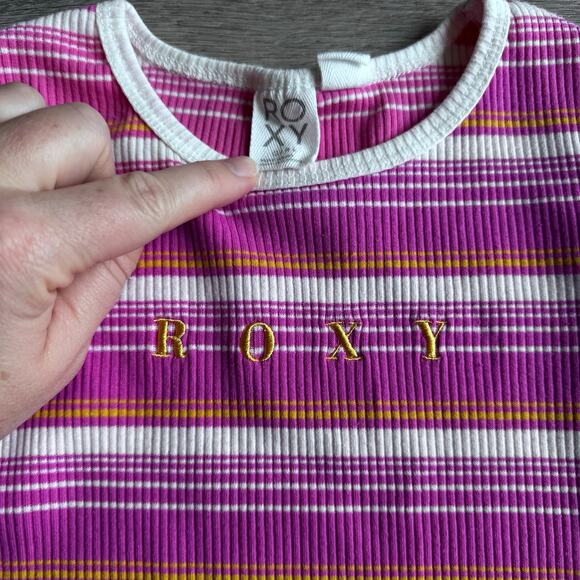 Roxy Pink Striped Ribbed Short Sleeve Dress - Size XS - Picture 2 of 3